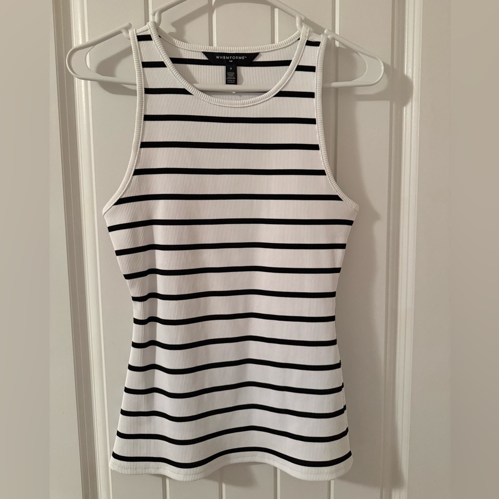 NWT WHBM - FORME White & Black Striped Ribbed Tank Top - Size S